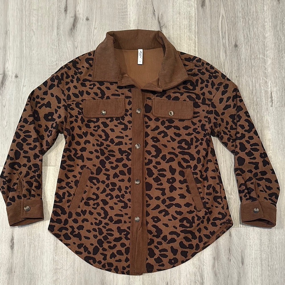 Leopard Print Brown Shacket Jacket L